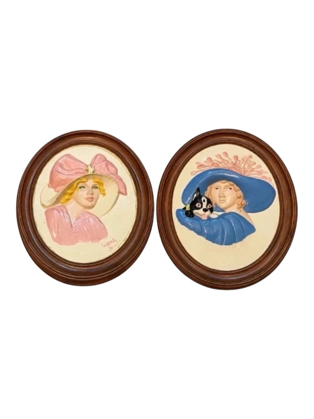 Vintage '75 Duncan Ceramics Gibson Girls 2 Bisque Porcelain Plaques